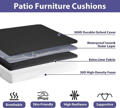 IPYNBAP Outdoor Chair Cushions Set of 4 -Waterproof Outdoor Seat Cushions for Patio Furniture, Patio Chair Cushion with Handle and Ties, Out Door Chair Pads,17x16x2-Square, Black