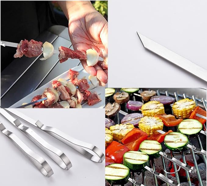17 Inch Long Stainless Steel Skewers for Kabobs,HONSHEN Flat Shish Kabob Barbecue Skewers with Nylon Storage Bag - Metal BBQ Skewers for Grilling Meat, Chicken, Shrimp, Vegetables - 10 Pack