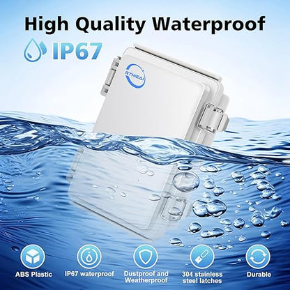 RTHIEAI Waterproof Outdoor IP67 Junction Box (5.9"x3.9"x2.8") with Mounting Plate, Hinged Grey Cover and Wall Brackets - Weatherproof ABS Plastic Electrical Enclosure for DIY Projects (150x100x70mm)