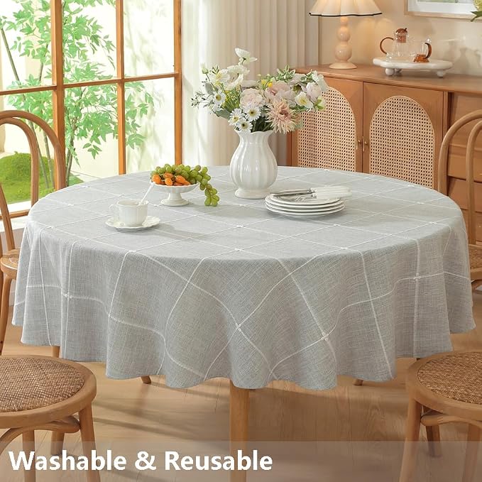 TruDelve 70 Inch Round Tablecloth Grey Fabric Farmhouse Cloth Tablecloths Circle Outdoor Picnic Table Cloth Round Cover (Grey,70",Round)