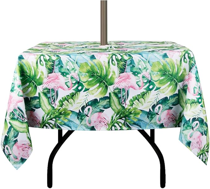 EHouseHome Outdoor Indoor 60inch SquareTablecloth with Umbrella Hole and Zipper, Waterproof Zippered Patio Table Cloths, Spring/Summer Table Covers for Backyard Circular Table/BBQs/Picnic