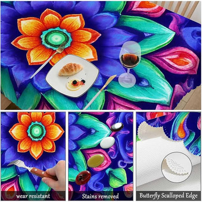 Swono Tablecloth 52"X70" Mandala Blue, Watercolor Mandala Floral Pattern Rectangle Table Cover Anti-Oil Tablecloth for Dining Tables, Parties, Wedding and Banquet Decoration