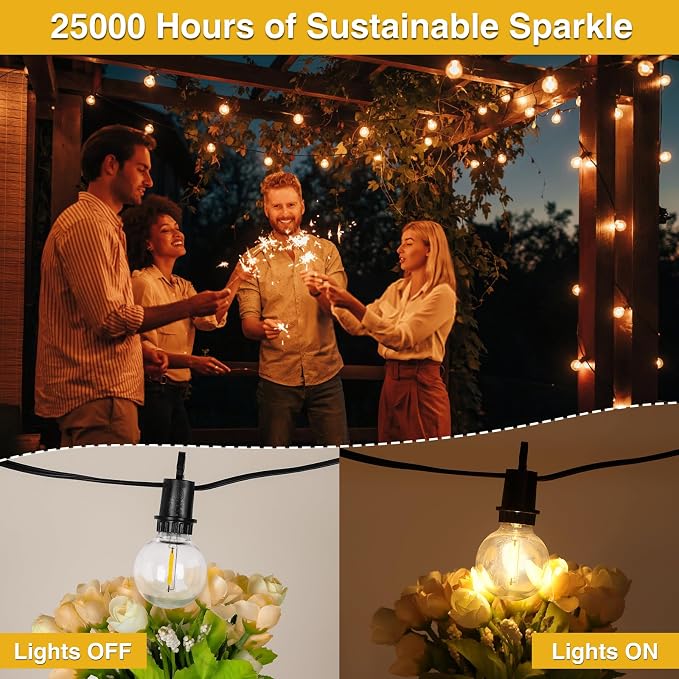 ZJOJO 100FT Outdoor String Lights, Outdoor Lights for Patio | 32 Shatterproof Bulbs, 2700K Dimmable Waterproof Globe LED Patio Lights for Outside Christmas Backyard Bistro Porch Garden