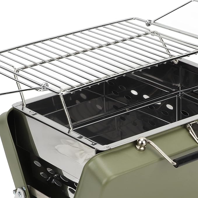 Fydun Portable Charcoal BBQ Grill Folding Notebook Grill for Cam Outdoor Cooking Backyard Picnic Black for Families (Green)