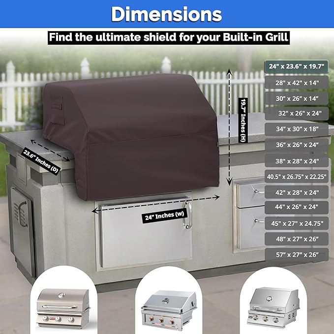 Covers & All Built-in Grill Cover for Outdoor Grill – Heavy Duty 12 oz Waterproof Built-in BBQ Grill Cover, PVC-Coated Polyester with Elastic Hem for Snug Fit (24 x 23.6 x 19.7 inches, Coffee)