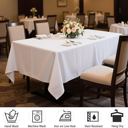 MRJ 6 Pack White Rectangle Tablecloth 70 X 120 Inch Stain and Wrinkle Resistant Table Clothes for Barbecue Picnic Dining Table Cover