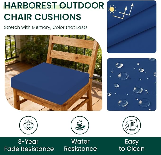 HARBOREST Outdoor Chair Cushions Set of 4, Water Resistant Patio Chair Cushions with Ties, Square Corner Outdoor Seat Cushions for Patio Furniture, 18.5"x16"x3", Royal Blue