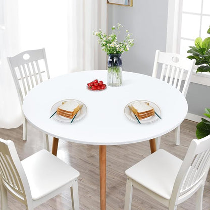 NEWISHER Round Fitted Table Cover Spandex Stretch Tablecloth 48 inch | Elastic Edged Table Cloth, White Table Top Cover, Washable Tablecloth for Dining Picnic Patio