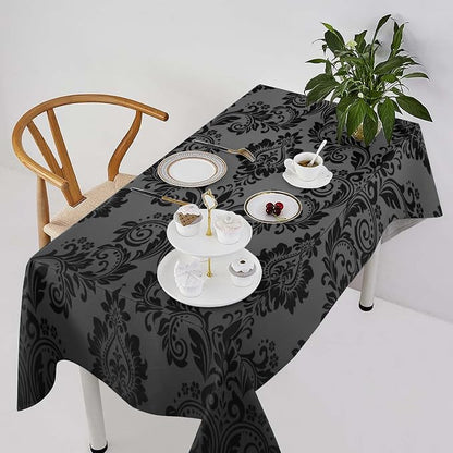 Gothic Black Damask Tablecloth, Vintage Floral Exotic Bohemian Antique Victorian Table Cloth Water Resistant Table Cover for Farmhouse Party Holiday Kitchen Dinner Table 55x75