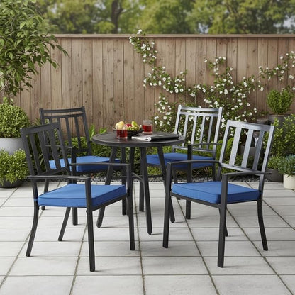 Outdoor 18 inch Square Patio Dining Chair Pads – Comfortable Fiber-Filled Seat Cushions with Ties, Reversible Polyester Fabric - Marine Blue, Set of 4