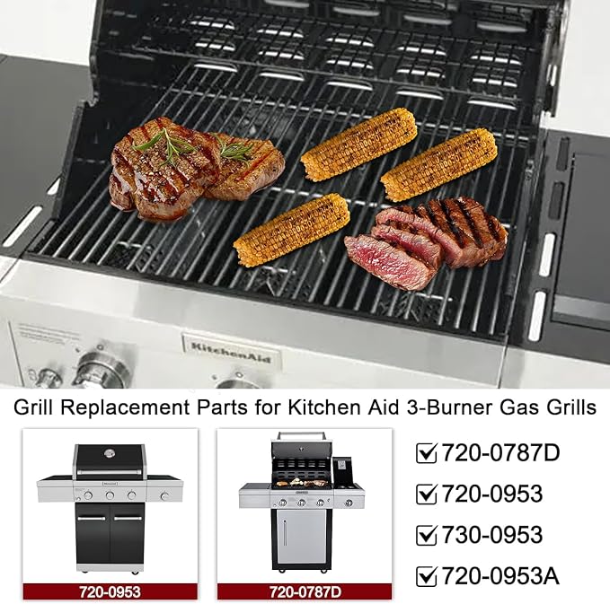 Hiorucet Grill Parts for Kitchenaid Grill 720-0787D, 720-0953, 730-0953, 720-0953A, Stainless Steel Heat Plates Shields, Burners Tubes and Ignitors for Kitchen Aid 3 Burner Grill Replacement Parts.