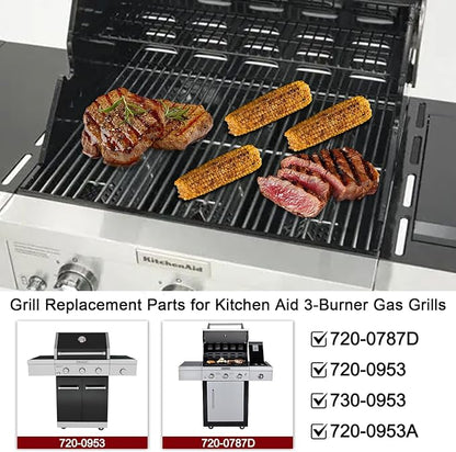 Hiorucet Grill Parts for Kitchenaid Grill 720-0787D, 720-0953, 730-0953, 720-0953A, Stainless Steel Heat Plates Shields, Burners Tubes and Ignitors for Kitchen Aid 3 Burner Grill Replacement Parts.