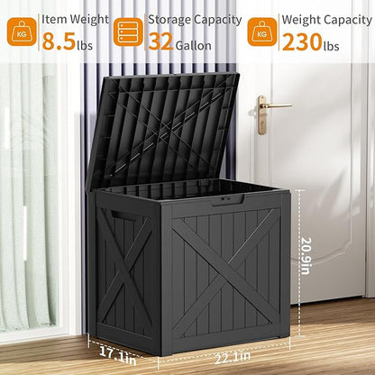 PatioZen 32 Gallon Resin Deck Box, Lockable Outdoor Storage Box for Patio Cushions Storage Furniture,Garden Tools, Pool Supplies, Weatherproof and UV Resistant (Black)