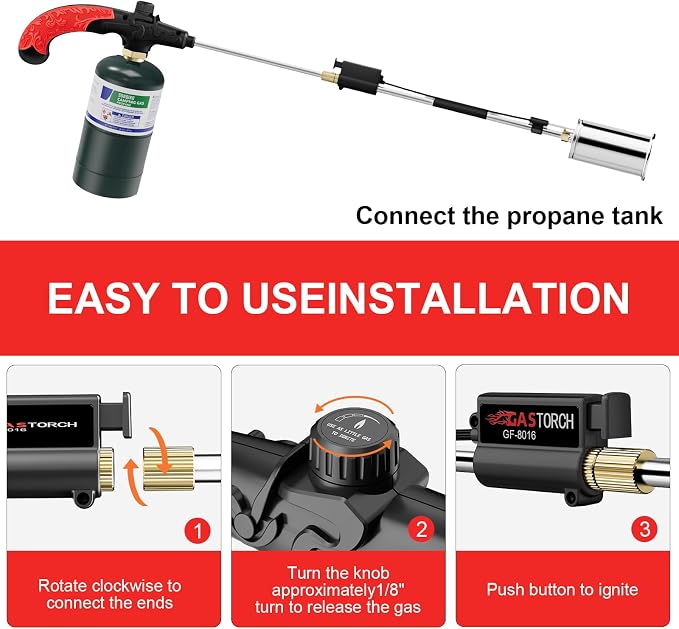 Sondiko Big Flame Propane Torch Head Kit, Weed Torch, Heavy Duty Blow Torch Detachable Propane Weed Torch with High Output for Garden Stumps Wood Ice Snow Roofing(Black & Red)