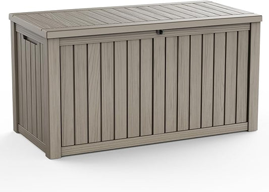 180 Gallon Outdoor Storage Box Waterproof, Resin Lockable Deck Box with Lid, Large Capacity Weatherproof Container for Patio Furniture, Side Table and Cushions(Grey, 180 Gallon)