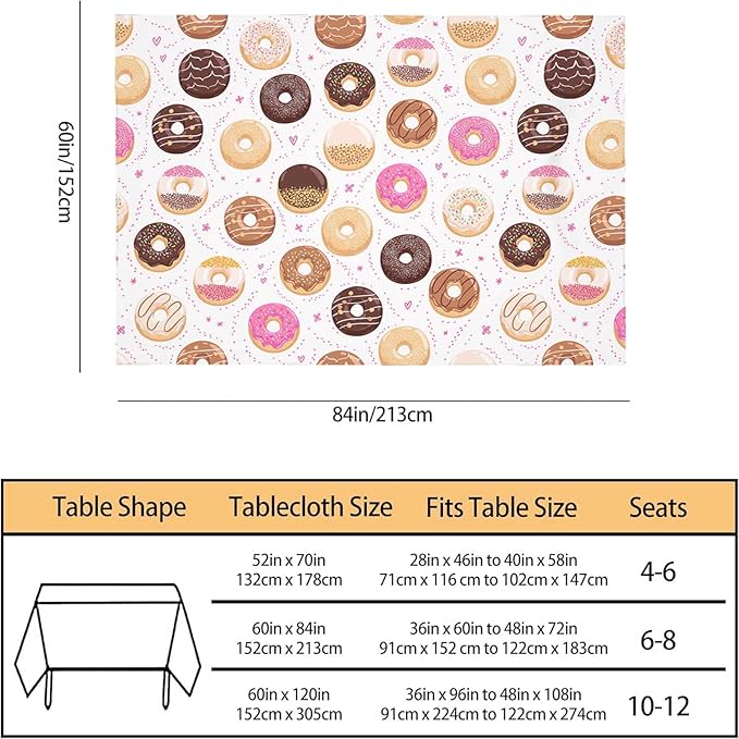 TKS MITLAN Donuts Tablecloth 60x84 Inch Rectangular Sweet Food Heart Shape Dots Chocolate Sauce Dessert Oblong Table Cloth Kitchen Table Decorations for Home Dinner Party