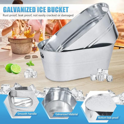 OBTANIM 2 Pack 4 Gallon Galvanized Ice Buckets Metal Champagne Drink Cooler Storage Ice Tub with Handles for Beer Cocktails Wine Beverage Home Parties Bar Cooling Supplies