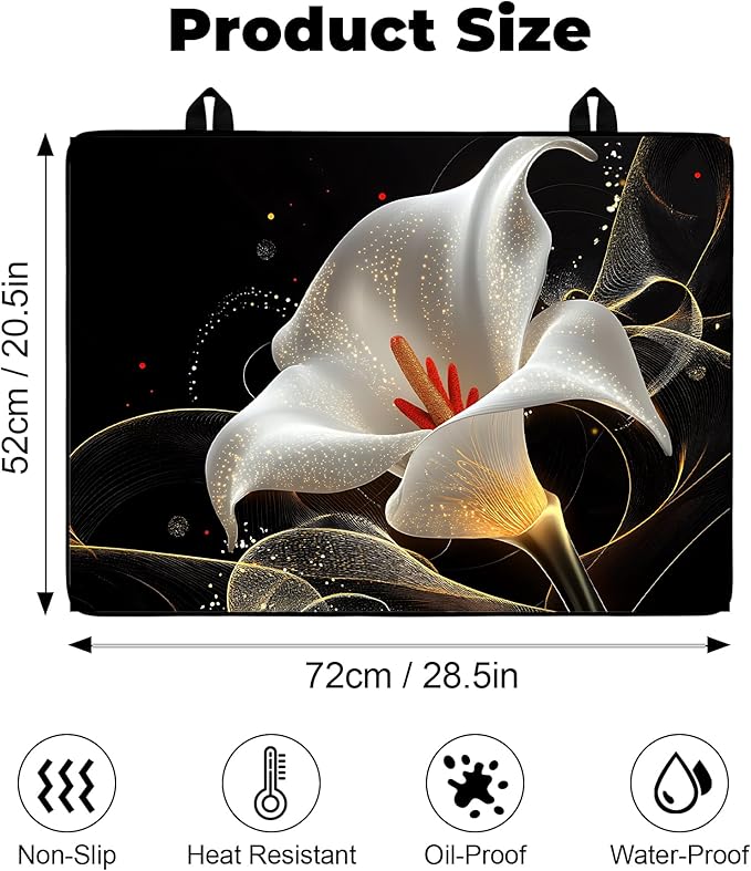 Heat-Resistant Glass Stove Top Cover with Anti-Slip Rubber Coating – Electric Stove Protector, Scratch-Resistant, Counter Space Decor Mat (Calla Lily, 28.5"L x 20.5"W)