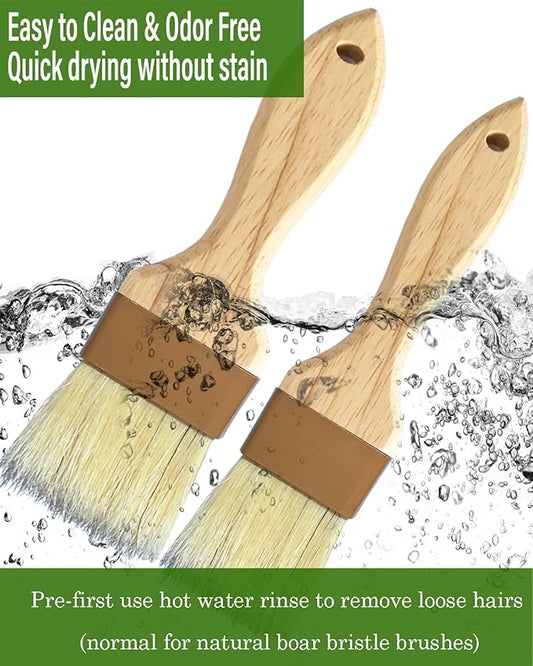 2" & 1.5" Non-Shedding Natural Boar Bristle Pastry & Basting Brush - Food-Grade, Heat-Resistant Cooking Gadgets for Baking, Grilling, Butter, Egg Wash, Oil, Sauce, Marinade, Roasting,Coffee