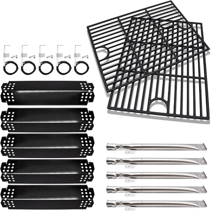 Grill Replacement Parts for Nexgrill 5 Burner 720-0888, 720-0888N, 720-0888S, 4 Burner 720-0830H, 17 Inch Cast Iron BBQ Grill Cooking Grates, Burner Tubes, Grill Heat Shields Plates, Grill Igniters.