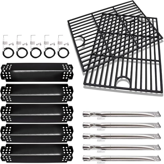 Grill Replacement Parts for Nexgrill 5 Burner 720-0888, 720-0888N, 720-0888S, 4 Burner 720-0830H, 17 Inch Cast Iron BBQ Grill Cooking Grates, Burner Tubes, Grill Heat Shields Plates, Grill Igniters.