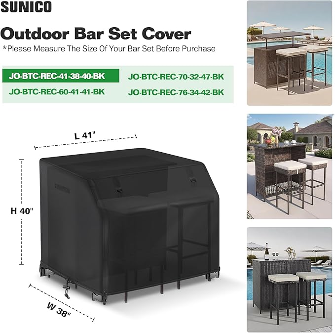 41 Inch Outdoor Patio Bar Set Cover with Split Zipper, Heavy Duty 600D Oxford Fabric Outdoor Wicker Bar Covers Waterproof, Wicker Bistro Set with Two Stools Cover, 41"L X 38"W X 40"H