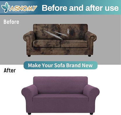 Asnomy Stretch Couch Covers Washable, loveseat Cover Slipcovers,Gray Purple | 1-Piece Sofa Cover(55"-78") loveseat cover Furniture Protector Soft Jacquard,Non-Slip Elastic Bottom for Dogs & Kids