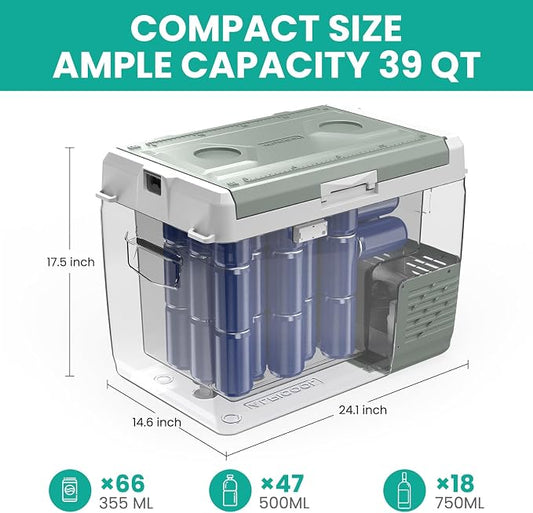 Alpicool GC40 Electric Cooler for Car Refrigerator 12 Volt Car Fridge Freezer 39 Quart Portable Freezer for Truck SUV RV Van Camper,Camping Boat Travel,-4~68°F (12V 240V)