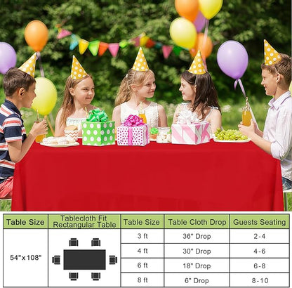 Smiry Disposable Table Cloth - 6 Pack, 54 x 72 Inch Waterproof Rectangle Tablecloths for Parties, Decorative Plastic Table Cover, Leakproof & Sturdy, Red