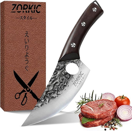 Butcher Knife, Hand Forged Serbian Chef Knife & Meat Cleaver & Viking Knife, Food Cutting Kitchen Knife for Home, Outdoor Cooking, Camping BBQ Gift for Men