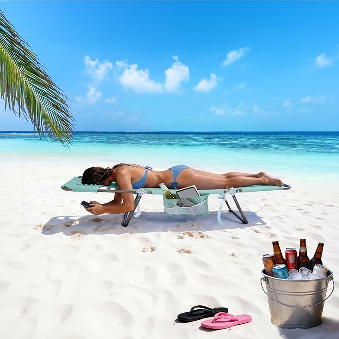 SUNNYFEEL Lay Flat Tanning Chair with Face Down Hole & Arm Slots, Backpack Beach Lounge Chair, 5-Position Folding Sunbathing Chair, 300 LBS Heavy Duty, 72" L x 22" W for Beach, Pool, Camping