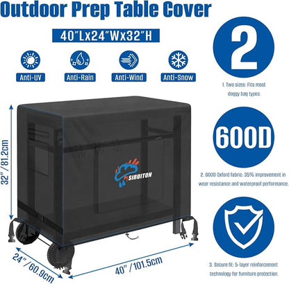 SIRUITON Outdoor Bar Cart Cover 600D Oxford,Waterproof,for 40" Table | Heavy duty, UV-resistant, tear-resistant, windproof, dustproof, fits BBQ & worktable, all-weather protection