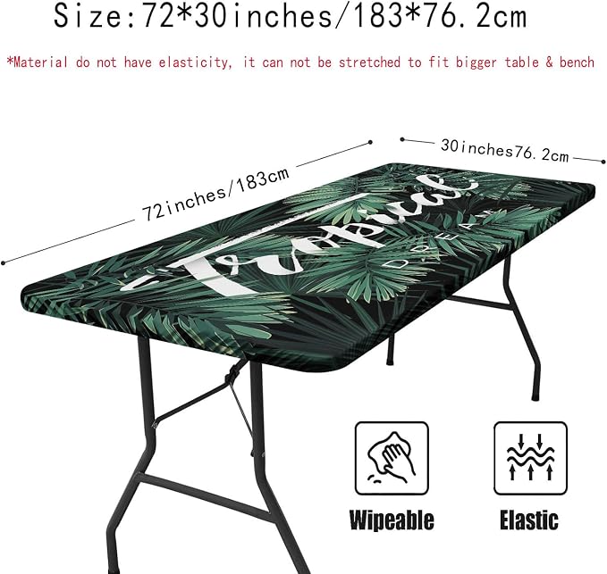 Irisbell Picnic Table Cover with Elastic Edge,6FT Wind Proof Wrinkleproof Fitted Tablecloth Cover Camping Beach Patio Rectangle Table Cloth for Indoor Outdoor (Tropical Leaves, 30'' x 72'')