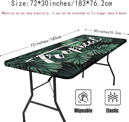 Irisbell Picnic Table Cover with Elastic Edge,6FT Wind Proof Wrinkleproof Fitted Tablecloth Cover Camping Beach Patio Rectangle Table Cloth for Indoor Outdoor (Tropical Leaves, 30'' x 72'')