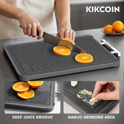 Kikcoin 17"×11" 304 Stainless Steel Cutting Boards for Kitchen, Dishwasher Safe Food Grade PP Double Sided Cutting Board, Extra Large Non-Toxic Chopping Board for Meat, Cheese & Charcuterie, Black