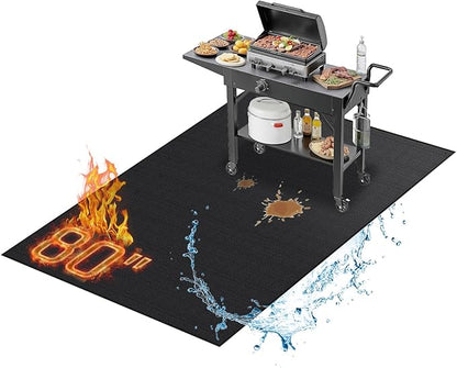 80 x 48 Inch Extra Large Under Grill Mats for Outdoor Grill, Double-Sided Fireproof BBQ Grill Mat, Waterproof Oilproof Heavy-Duty Protector for Charcoal Gas Grills, Fire Pits, Deck, Patio and Lawn
