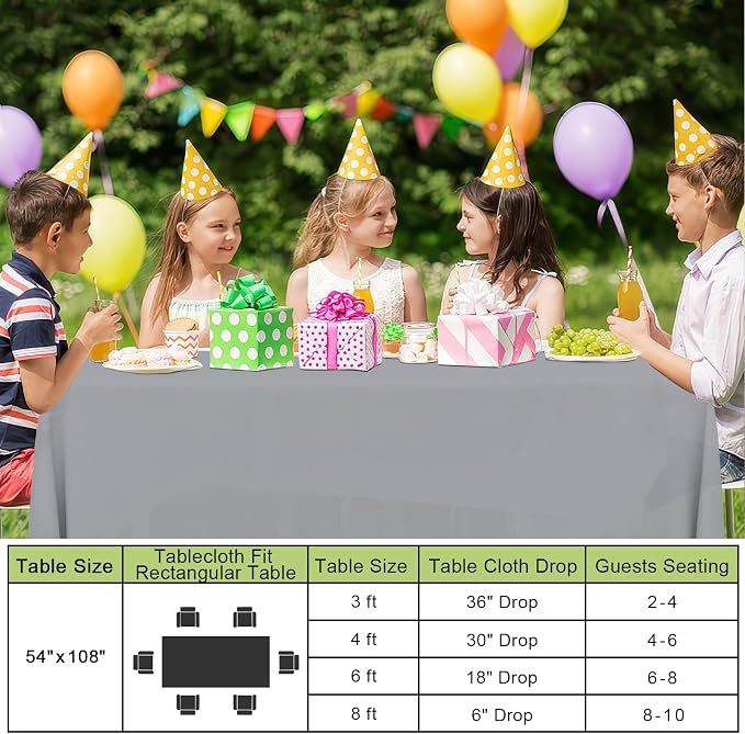 Smiry Disposable Table Cloth - 10 Pack, 54 x 108 Inch Waterproof Rectangle Tablecloths for Parties, Decorative Plastic Table Cover, Leakproof & Sturdy, Grey