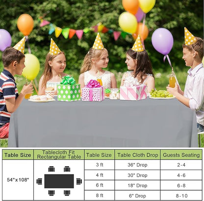 Smiry Disposable Table Cloth - 6 Pack, 54 x 108 Inch Waterproof Rectangle Tablecloths for Parties, Decorative Plastic Table Cover, Leakproof & Sturdy, Grey