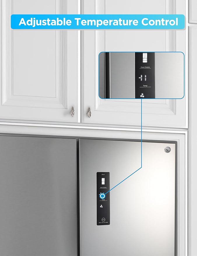 Commercial Cool 18.9 Cu. Ft. French Door Refrigerator, 33 Inch Wide Refrigerator with 2 Bottom Mount Freezer Drawers, Frost Free, LED Lighting, Digital Temperature Control, CCRF1890KS, Stainless Look | 33 Inch Wide Refrigerator with 2 Bottom Mount Free...