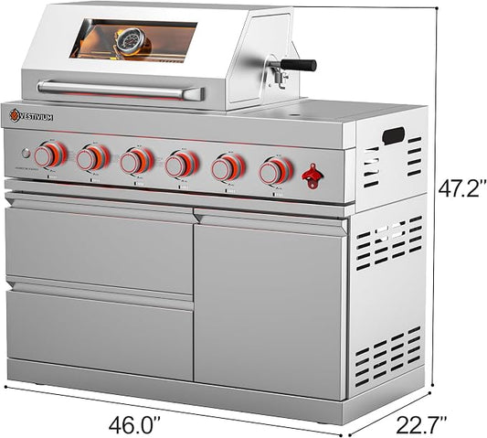 Modular Outdoor Kitchen, 4 Main Burner with 1 Side Burner Grill Module, 75300 BTU Stainless Steel BBQ for Patio Island Backyard Cooking Entertaining LPG