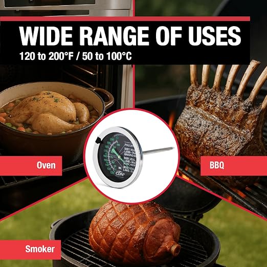 CDN Ovenproof Meat Thermometer – Glow Dial | ProAccurate® | 2" Easy-Read Dial | Waterproof, Recalibratable | For Oven Roasting, Poultry, Beef, BBQ | IRM200-GLOW