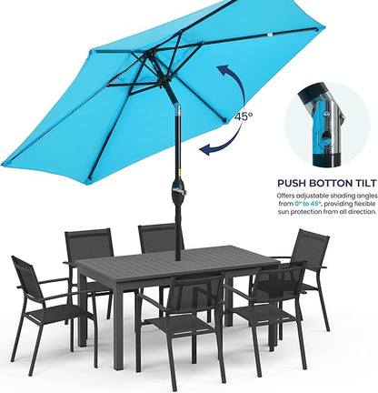 Wisteria Lane Outdoor Patio Umbrella, 7.5' Patio Umbrella, Market Umbrella, Large Outdoor Umbrella, Metal Pole Umbrella with Push Button Tilt and Crank, Polyester Canopy