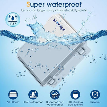 Waterproof Outdoor Project ABS Plastic Junction Box IP67 Weatherproof Dustproof Enclosure with Hinged Cover, Mounting Plate,Wall Brackets for Power Project (8.7"X6.7"X4.5")