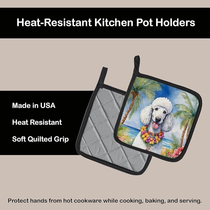 Caroline's Treasures White Poodle Luau Pair of Pot Holders Kitchen Heat Resistant Pot Holders Sets Oven Hot Pads for Cooking Baking BBQ, 7 1/2 x 7 1/2