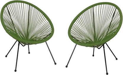 Christopher Knight Home Anson Faux Rattan Outdoor Papasan Chair Set of 2, Patio Accent Chair with Metal Frame, Hammock Weave Egg Chair, Lounge Chair Outdoor for Patio Furniture Set, Green