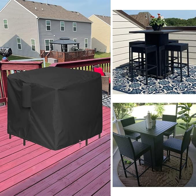 5 Piece Bar Height Patio Dining Set Covers Waterproof Outdoor 66 Inch Square Patio Furniture Bar Height High Top Bistro Table & Chair Sets Winter Cover, Black
