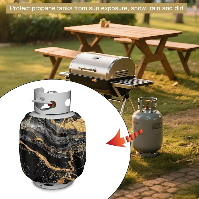 Rv Propane Tank Cover Black Gold Gas Tank Covers Protective Covers for Grill, Travel Trailer RV and Outdoor Use Windproof Weatherproof Gas Carrier