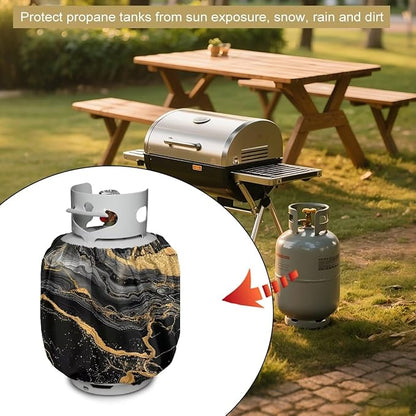 Rv Dual Propane Tank Cover Black Gold Gas Tank Covers Protective Covers for Grill, Travel Trailer RV and Outdoor Use Windproof Weatherproof Gas Carrier