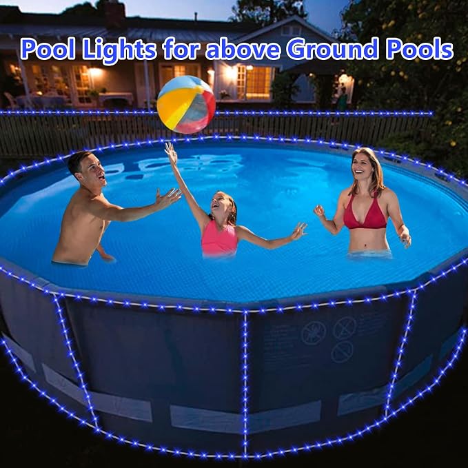 QITONG Blue Solar Rope Lights, 2 Pack Each 33ft 100 LED String Light Outdoor, Fairy Lights in Clear Thin Tube with 8 Modes