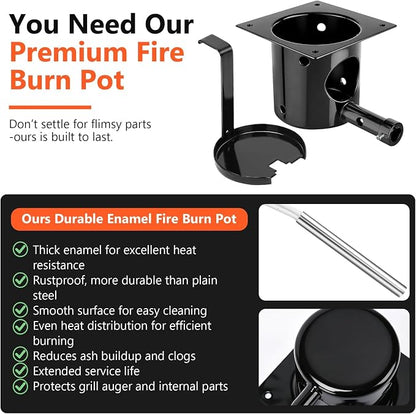 QuliMetal Fire Burn Pot & D2 Hot Rod Ignitor for Traeger Pro 575 & 780 | Fire Pot for Traeger Ironwood 650 & 885 Silverton 620 & 810 Wood Pellet Grills with D2 Direct Drive & WiFIRE Technology
